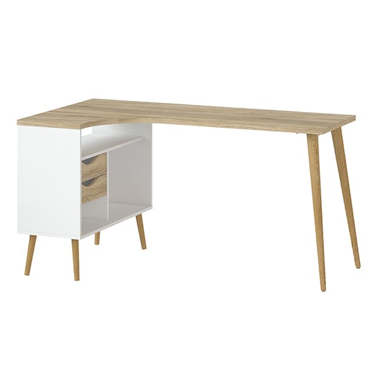 Oklo Wooden Laptop Desk With 2 Drawers In White And Oak
