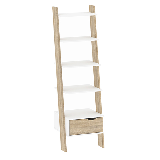 Oklo Wooden Bookcase With 1 Drawer In White And Oak