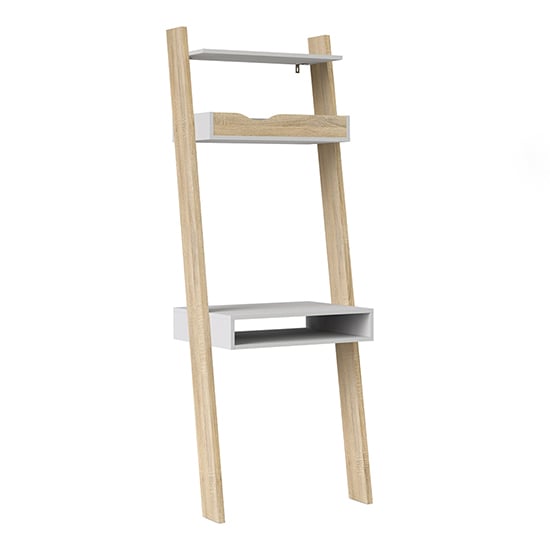 Oklo Wooden Leaning Laptop Desk In White and Oak
