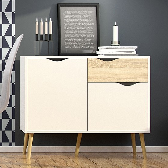 Oklo Wooden Sideboard With 2 Doors 1 Drawer In White And Oak