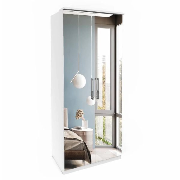 Olathe Mirrored Wooden Wardrobe With 2 Doors In White | Bed Sava