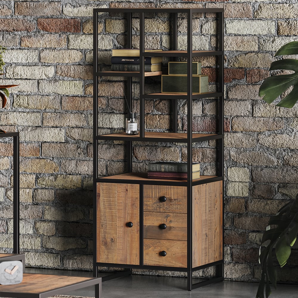 Olbia Wooden Bookcase With 1 Door 3 Drawers In Oak