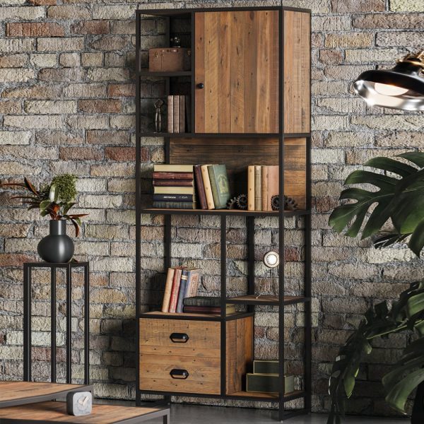 Olbia Wooden Bookcase With 1 Door 2 Drawers In Oak | Bed Sava