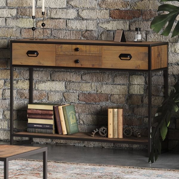 Olbia Wooden Console Table With 4 Drawers In Oak | Bed Sava