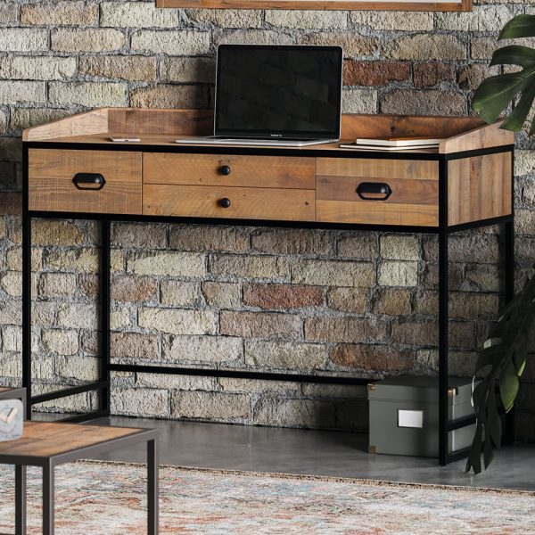 Olbia Wooden Laptop Desk With 4 Drawers In Oak | Bed Sava