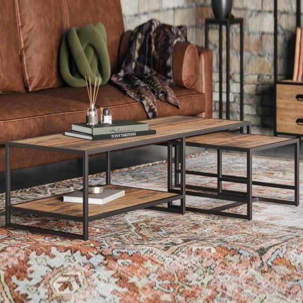 Olbia Wooden Nesting Coffee Tables In Oak | Bed Sava