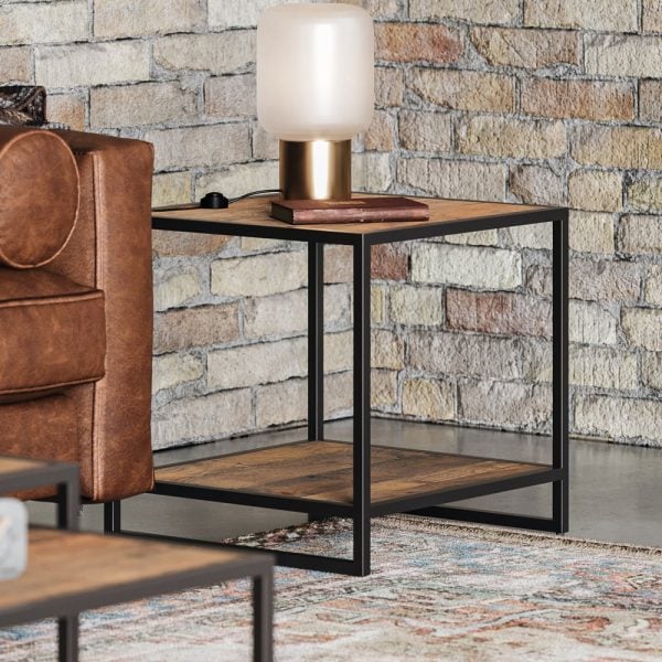 Olbia Wooden Square Lamp Table In Oak | Bed Sava