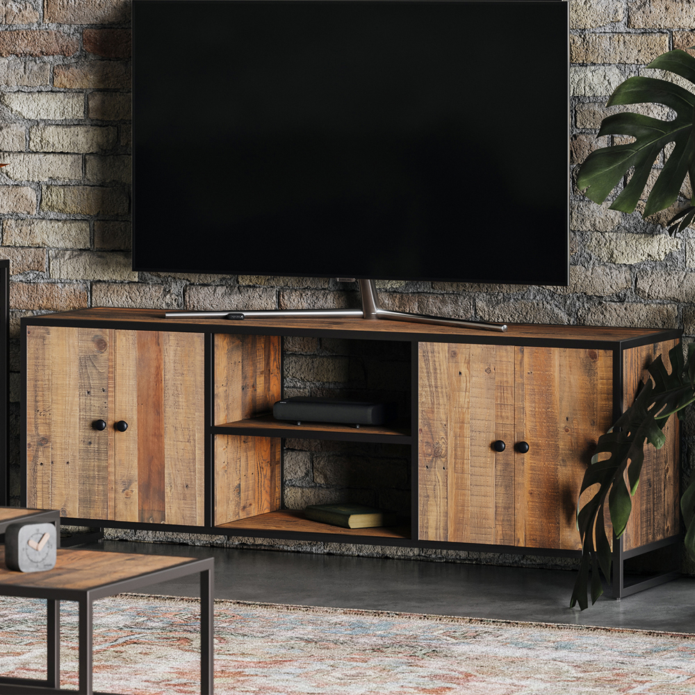 Olbia Wooden TV Stand With 4 Doors In Oak