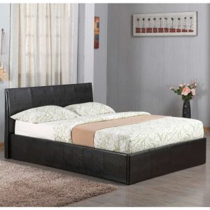 Oliver Faux Leather Ottoman Storage Double Bed In Black | Bed Sava