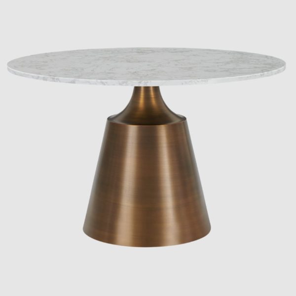Oliver Large Marble Dining Table With Bronze Base In White | Bed Sava