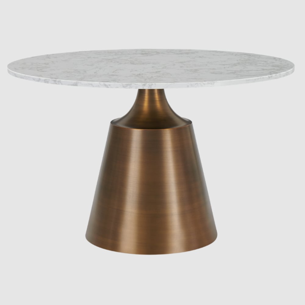Oliver Large Marble Dining Table With Bronze Base In White
