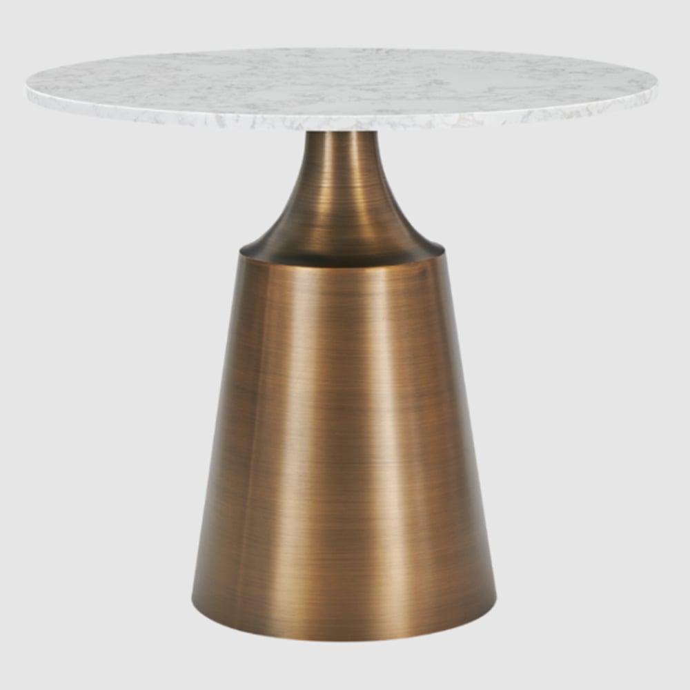 Oliver Small Marble Dining Table With Bronze Base In White