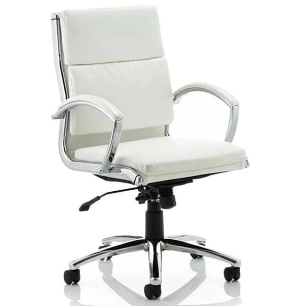 Olney Bonded Leather Office Chair In White With Medium Back | Bed Sava