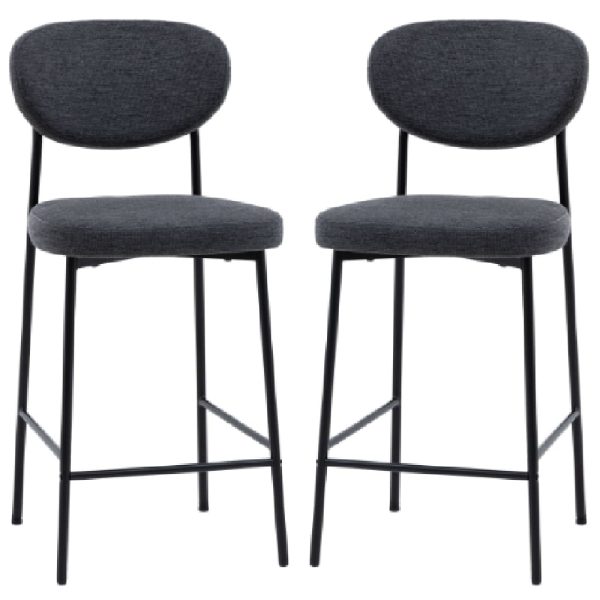 Olney Charcoal Fabric Bar Stools With Metal Frame In Pair | Bed Sava
