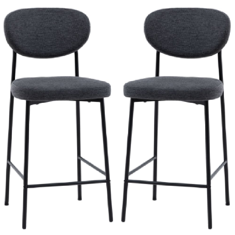 Olney Charcoal Fabric Bar Stools With Metal Frame In Pair