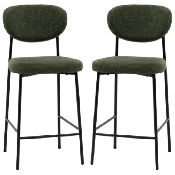 Olney Green Fabric Bar Stools With Metal Frame In Pair | Bed Sava