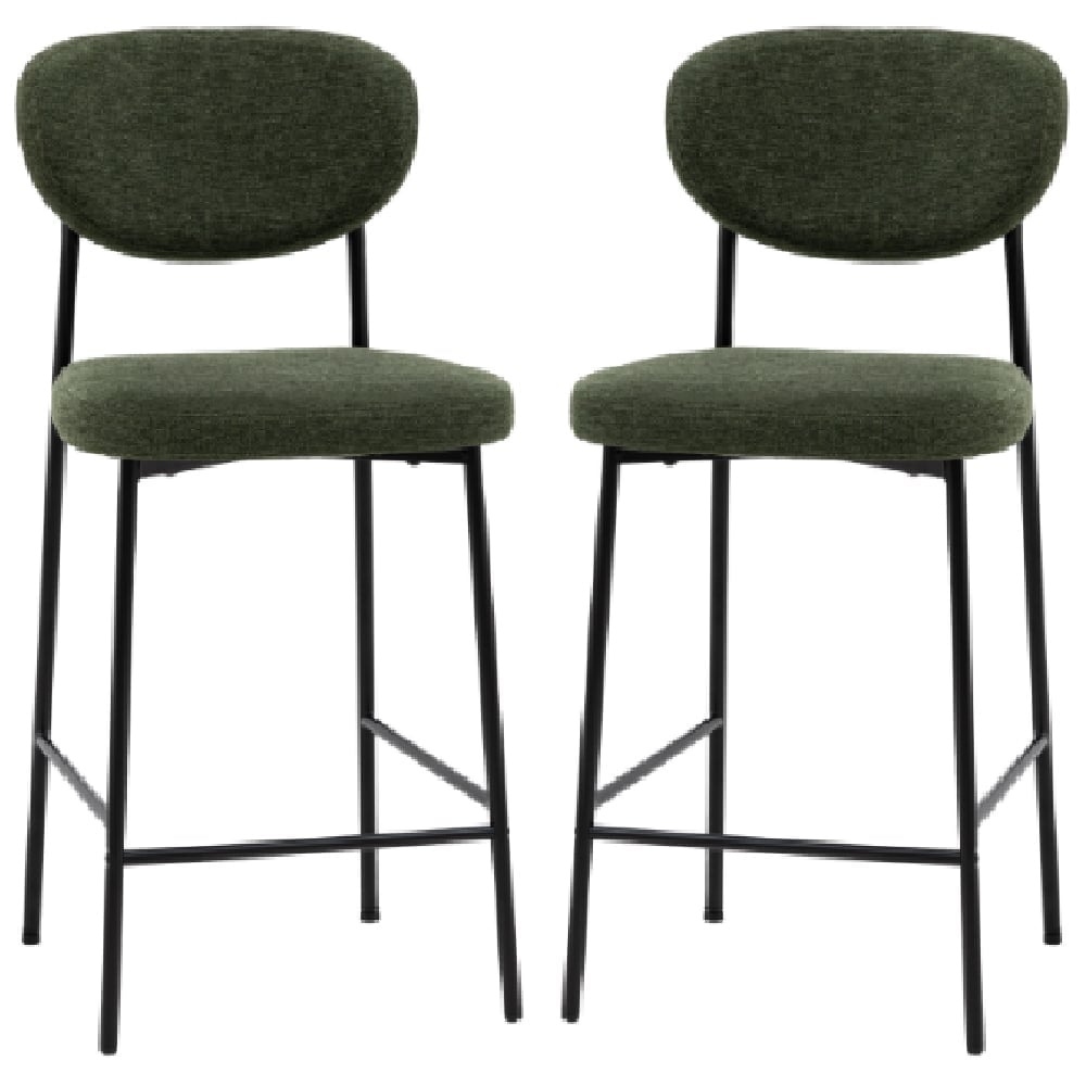 Olney Green Fabric Bar Stools With Metal Frame In Pair