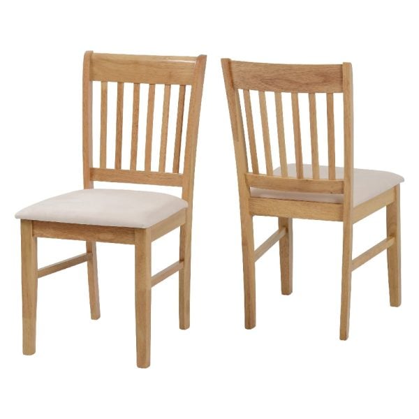 Olney Oak Wooden Dining Chairs With Mink Fabric Seat In Pair | Bed Sava