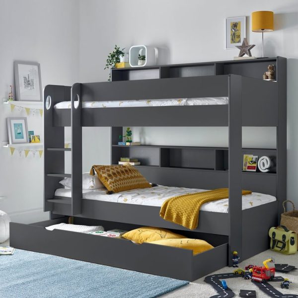 Olympia Wooden Bunk Bed With Storage Drawer In Grey | Bed Sava