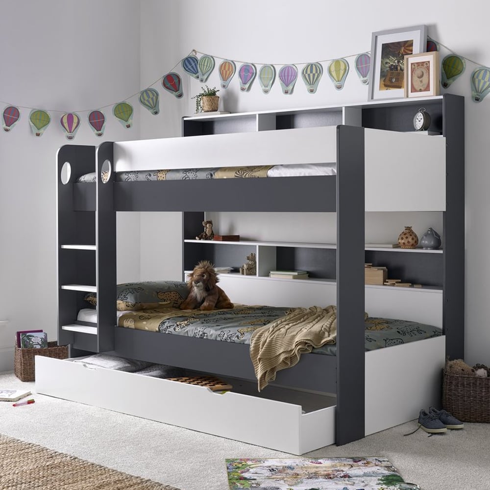 Olympia Wooden Bunk Bed With Storage Drawer In Grey And White
