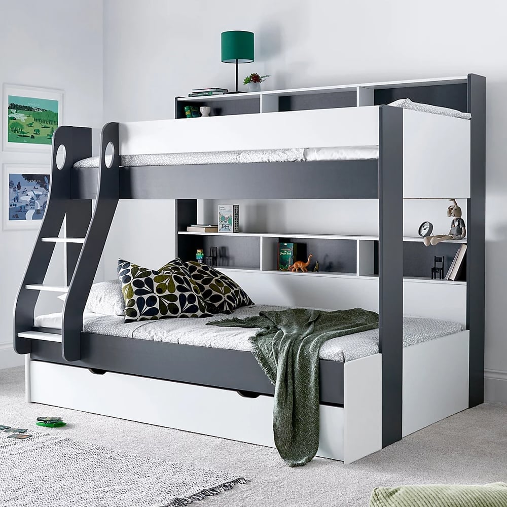 Olympia Wooden Triple Sleeper Bunk Bed With Drawer In Grey White