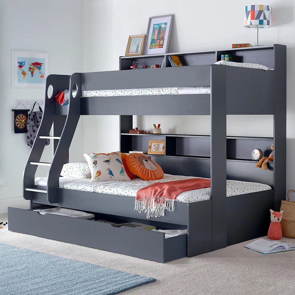 Olympia Wooden Triple Sleeper Bunk Bed With Drawer In Grey