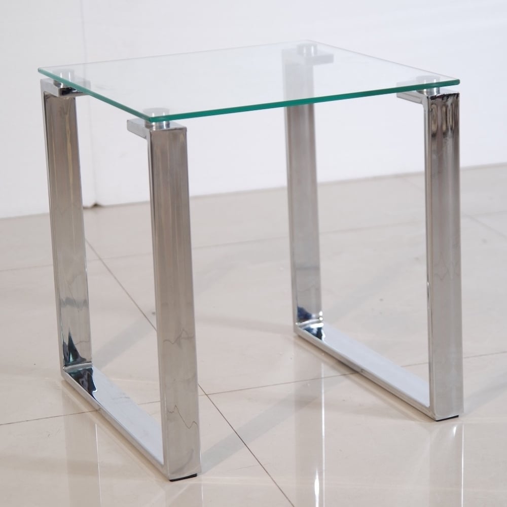 Omaha Clear Glass End Table With Stainless Steel Legs