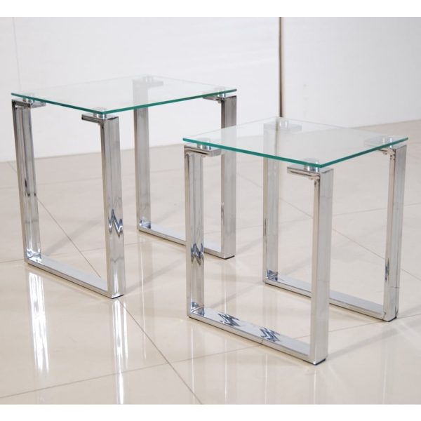 Omaha Clear Glass Nest Of 2 Tables With Stainless Steel Legs | Bed Sava