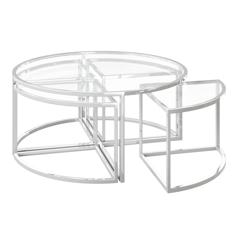 Omaha Clear Glass Nesting Coffee Tables With Stainless Steel Frame