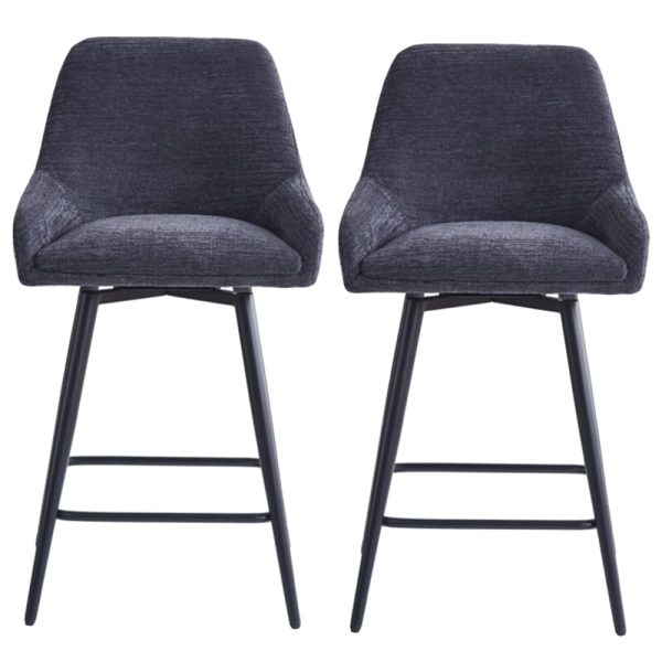 Omaha Graphite Grey Fabric Bar Chairs In Pair | Bed Sava