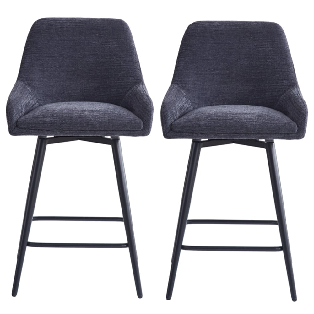 Omaha Graphite Grey Fabric Bar Chairs In Pair