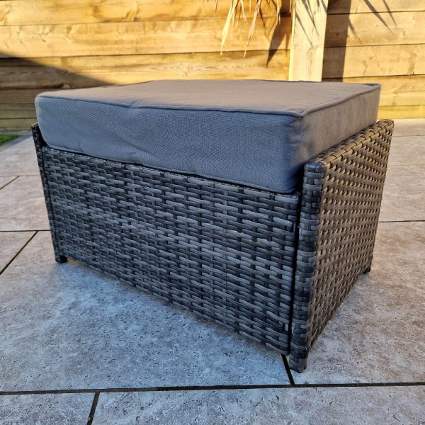 Onamia Rattan Garden Ottoman With Cushion In Grey | Bed Sava