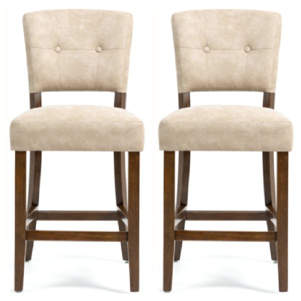 Ontario Beige Bison Fabric Bar Chairs In Pair | Bed Sava