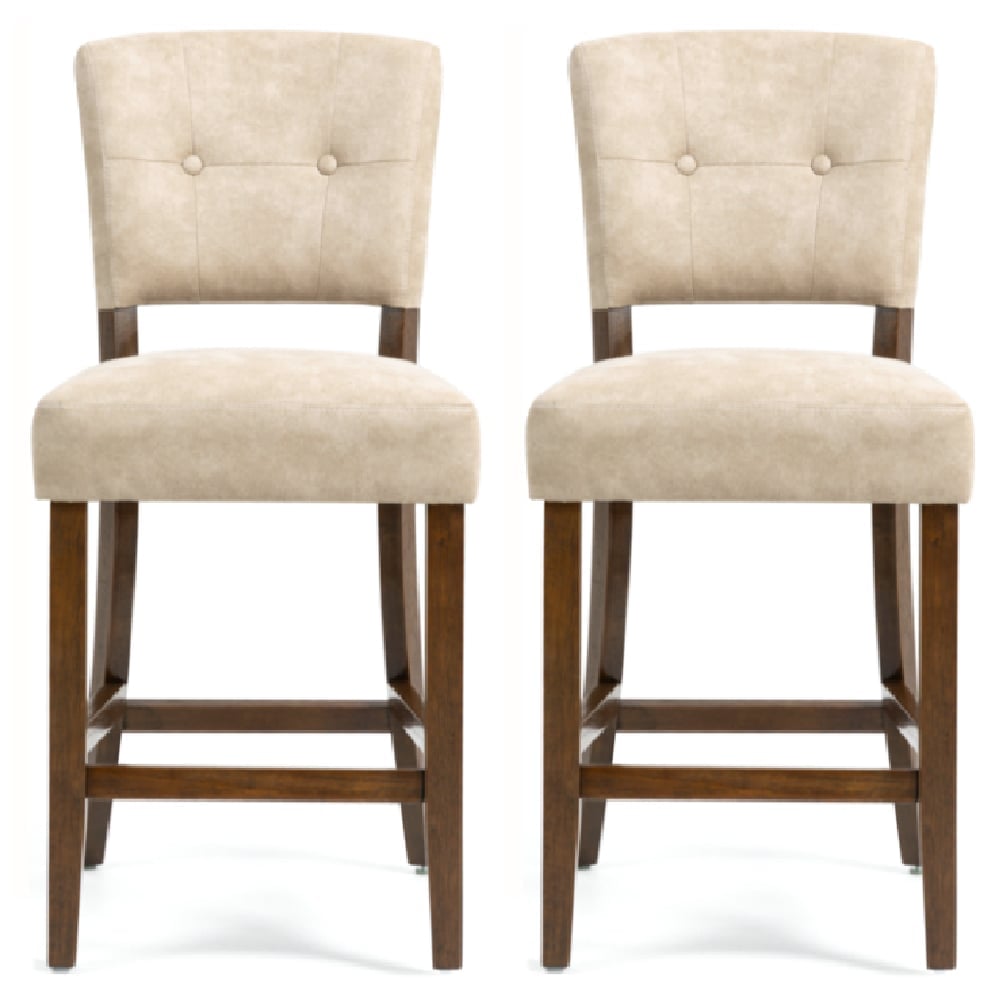 Ontario Beige Bison Fabric Bar Chairs In Pair