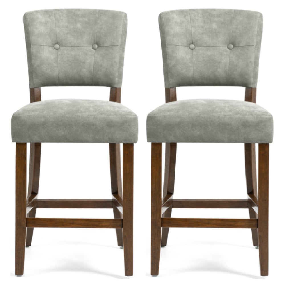 Ontario Grey Bison Fabric Bar Chairs In Pair