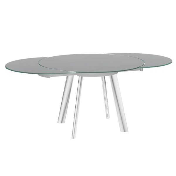 Ontario Grey Glass Extending Dining Table With Stainless Steel Base | Bed Sava