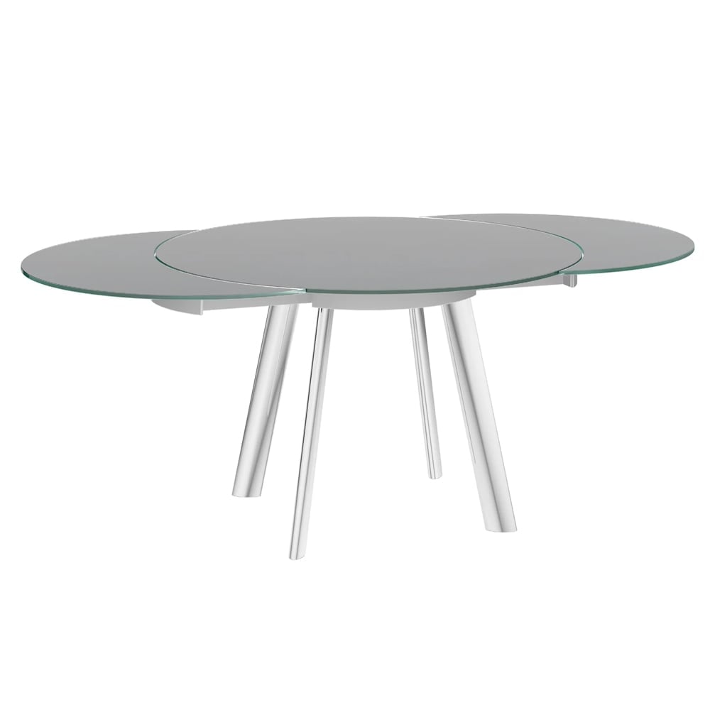 Ontario Grey Glass Extending Dining Table With Stainless Steel Base