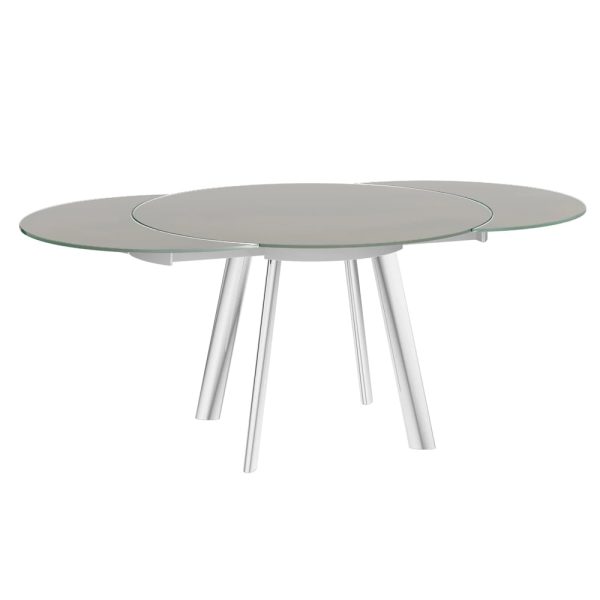 Ontario Taupe Glass Extending Dining Table With Stainless Steel Base | Bed Sava