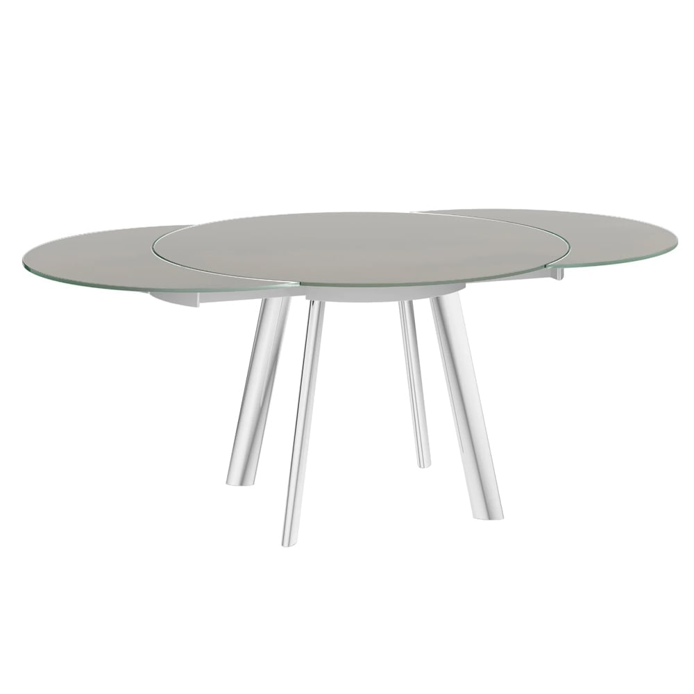 Ontario Taupe Glass Extending Dining Table With Stainless Steel Base