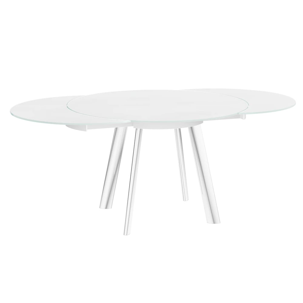 Ontario White Glass Extending Dining Table With Stainless Steel Base