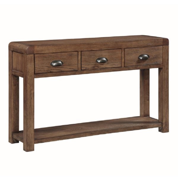 Ontario Wooden Console Table With 3 Drawers In Dark Oak | Bed Sava