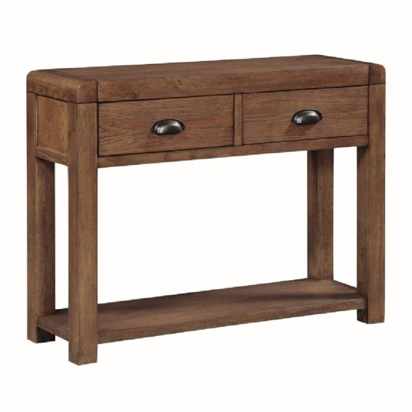Ontario Wooden Console Table With 2 Drawers In Dark Oak | Bed Sava