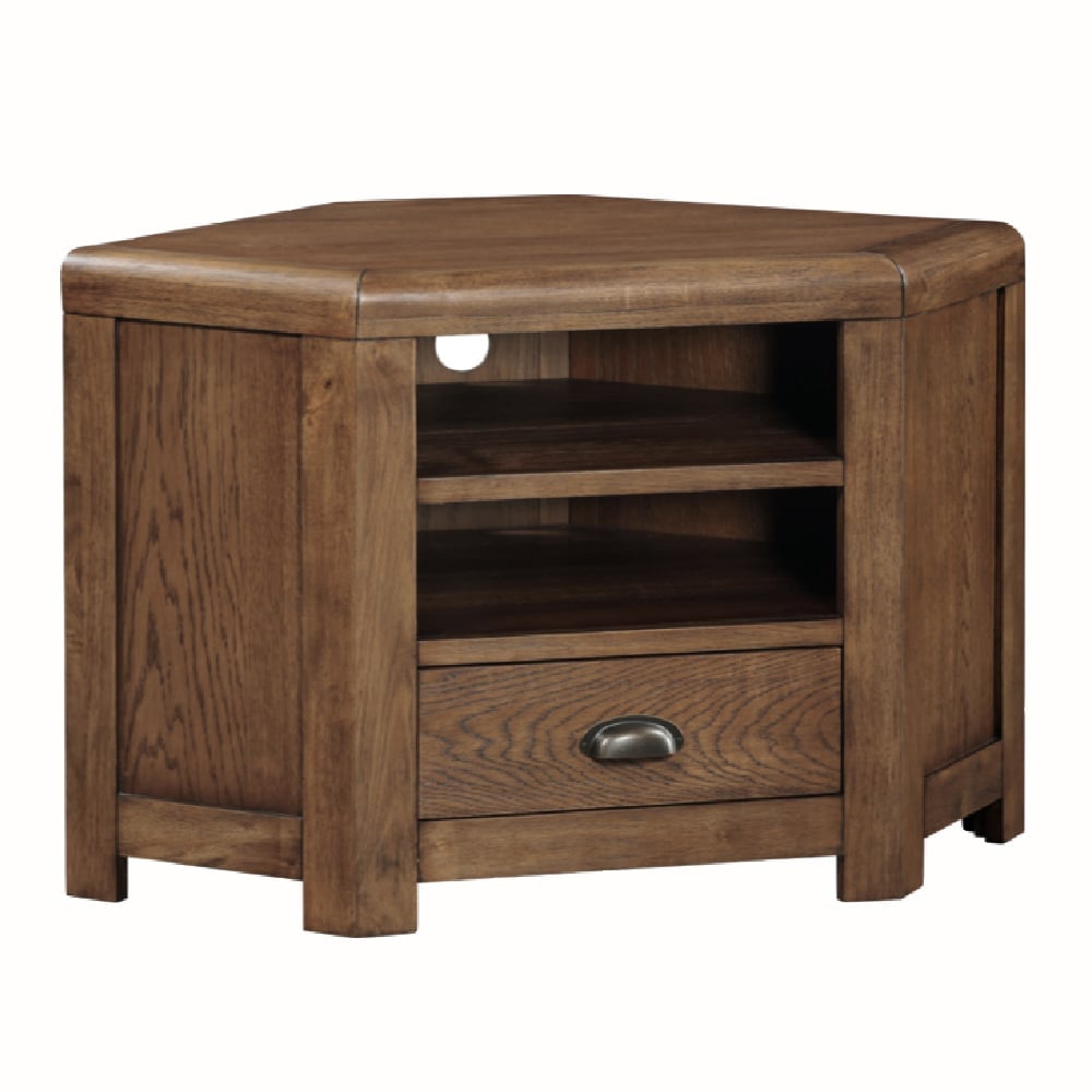 Ontario Wooden Corner TV Stand With 1 Drawer In Dark Oak