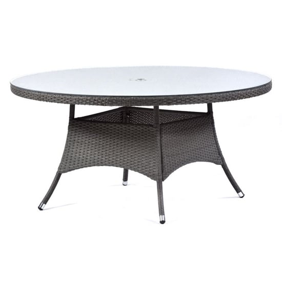 Onyx Rattan Large Round Dining Table With Glass Top In Dark Grey