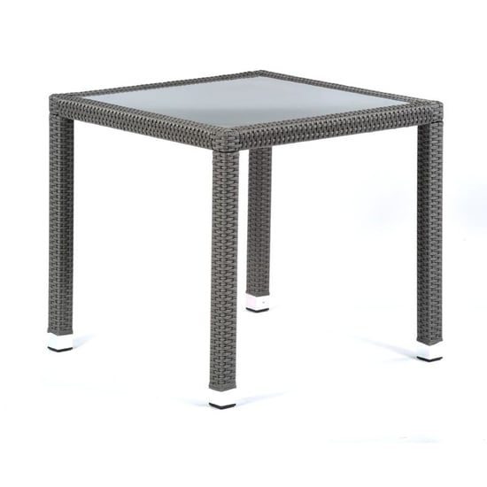 Onyx Rattan Square Dining Table With Glass Top In Dark Grey