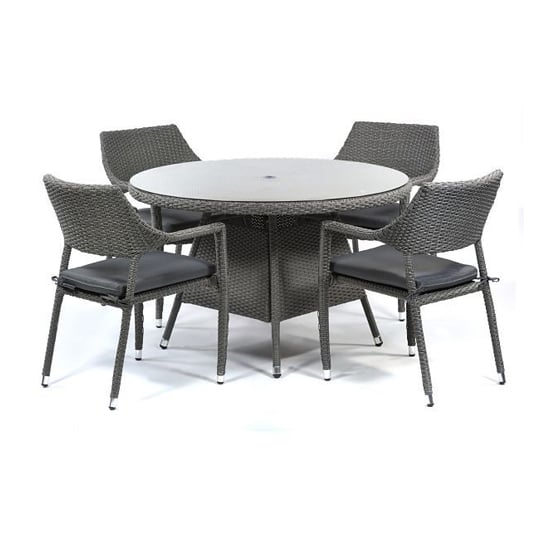Onyx Rattan Round Dining Table With 4 Chairs In Grey Weave