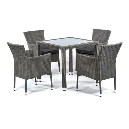 Onyx Rattan Square Dining Table With 4 Armchairs In Grey Weave