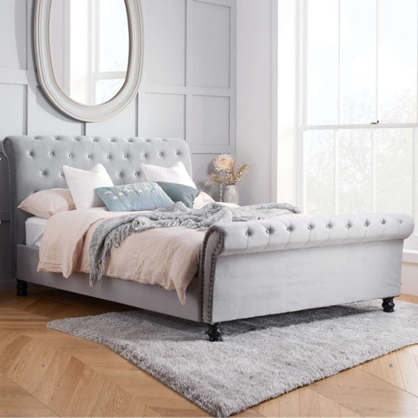 Opulent Fabric Double Bed In Grey | Bed Sava