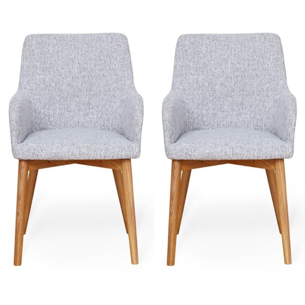 Oregon Light Grey Fabric Dining Chairs With Oak Legs In Pair | Bed Sava