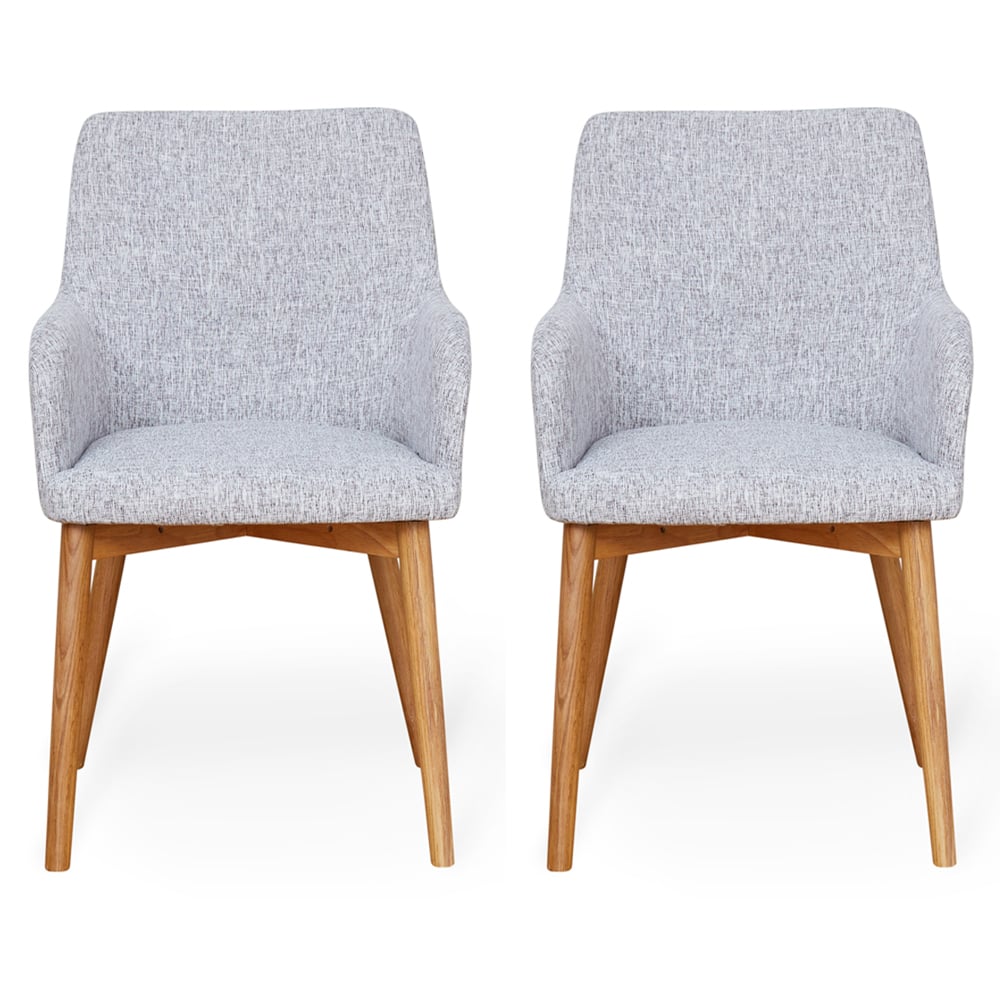 Oregon Light Grey Fabric Dining Chairs With Oak Legs In Pair